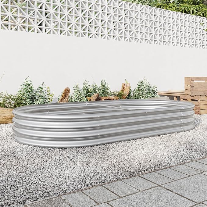Raised Garden Bed Outdoor Metal Silver Larger Capacity for Planting Outdoor Lawn Porch Summer Garden