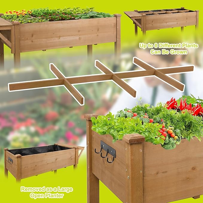 Raised Garden BedHerb Garden Planter Outdoor with Lockable Wheels Storage Shelf Protective Liner for Herbs Vegetables FlowersOutdoor Patio Deck Balcony55.5x24x32 in