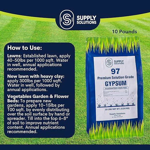 Supply Solutions Premium 97 Solution Grade Gypsum - Fast Acting Gypsum for Soil - Organic Calcium Sulfate Dihydrate - Gypsum Powder for Root Growth Lawns Mushroom Cultivation (10lbs)