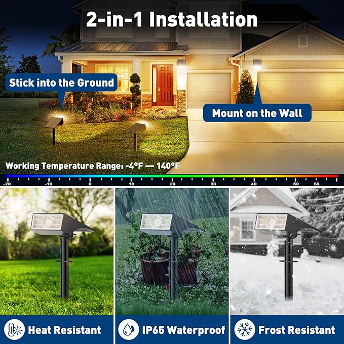 Solar Spot Lights Outdoor Waterproof 8 Pack Warm White Solar Landscape Spotlights +2 Pack Warm White Solar Spotlights with Bigger Solar Panel