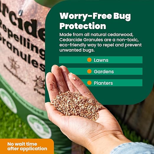 Cedarcide Original Cedar Granules – Flea Tick Mosquito &amp Spider Repellent for Yard Lawn Patio &amp Garden – Outdoor Insect Control – for Use Around Pets Kids &amp Family (8 lb Covers 3500