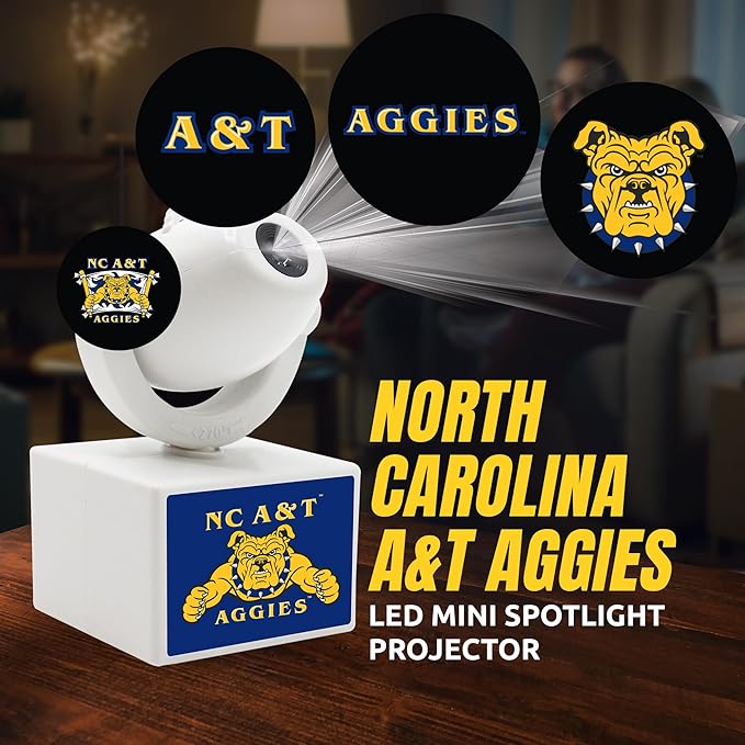 Sporticulture NCAA American Football NC A&ampT Aggies - Adjustable Led Mini Spotlight Projector with 6 Team Logo Designs - Portable &amp Rechargeable Spotlight - Battery-Operated - 4.375” x 3.125”