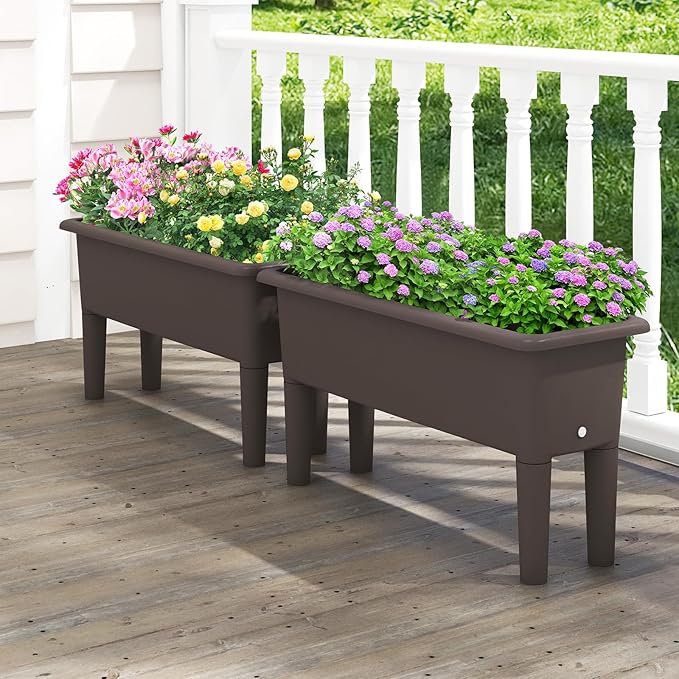MAT EXPERT Raised Garden Bed Set of 2 Outdoor Planter Bed with Removable Legs &amp Drainage Holes for Herbs Flowers Fruit Planter Box for Patio Garden Backyard &amp Patio (Coffee)