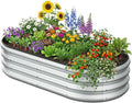 4x2x1 FT Oval Metal Raised Garden Bed Elevated Garden Planter Box Outdoor Trough Planter for Outdoor Plants Flower Vegetables Fruit Herbs (Silver 1PC)