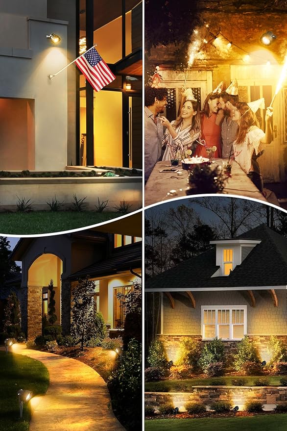 T-SUN Dusk to Dawn Outdoor Lighting Flag Spot Lights with Photocell Auto On/Off Waterproof 3000K Warm White LED Plug-in Landscape Spotlights for Garden Yard Tree Pathway Pole House