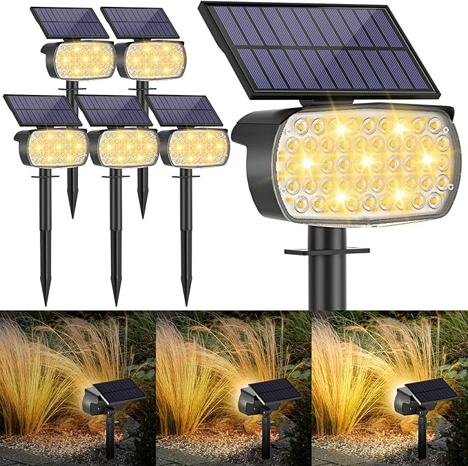 108 LED Solar Spot Lights Outdoor Solar Lights Outdoor IP65 Waterproof 3 Modes Solar Landscape Spotlights Large Solar Powered Panel Lights for Garden Yard Pathway(Warm White/6 Pack)