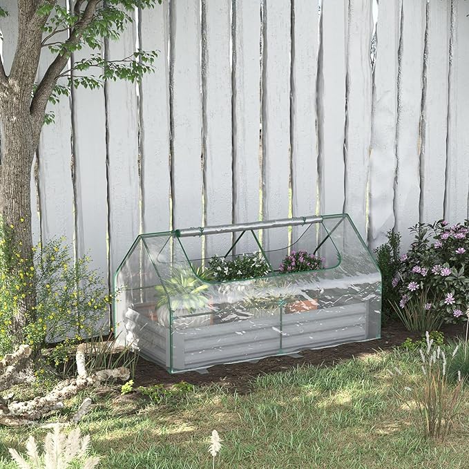 6' x 3' Galvanized Raised Garden Bed with Mini PVC Greenhouse Cover