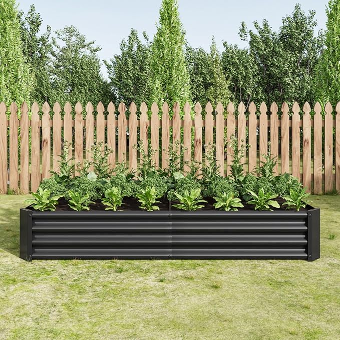 7.6x3.7x0.98FT Metal Raised Bed for Outdoor Flower Planters Vegetables Herb Galvanized Raised Garden Bed Kit Rectangular Large Metal Deep Root Planters with An Open Bottom (Black with 6x3x1ft)