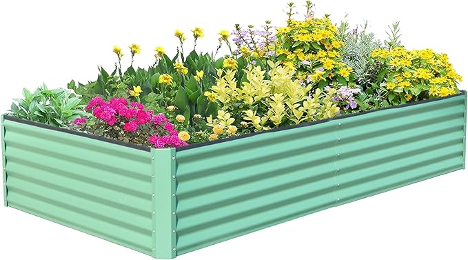 Domi Galvanized Raised Garden Bed Outdoor Planter Garden Boxes Large Metal Planter Box for Gardening Vegetables Fruits Flowers Green (6x3x1.5ft)