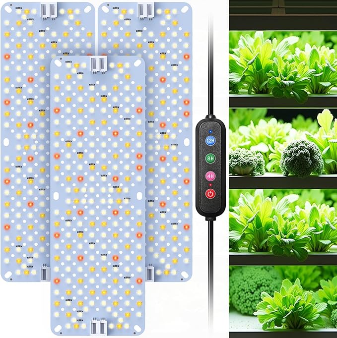 36W(Acutal Power) Full Spectrum Grow Lights for Indoor Plants – 576 LEDs4/8/12/16/20H TimerDaisy ChainWide Lighting Area for Seed Starting(Pack3)