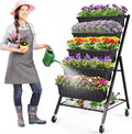 Homdox 4FT Vertical Garden Bed 5 Tiers Vertical Raised Garden Planter 25.6 * 26 * 48Inch Garden Raised Bed with 4 Hooks &amp 4 Wheels Vegetable Flower Planter Raised Stand Black with Storage Rack