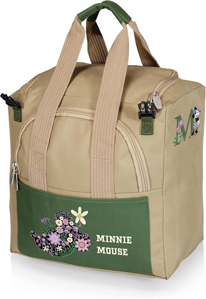 PICNIC TIME Disney Minnie Mouse Gardener Folding Seat with Tools Folding Garden Stool with Detachable Storage Tote Bag Portable Folding Chair Seat with GardenTools Set Organizer (White)