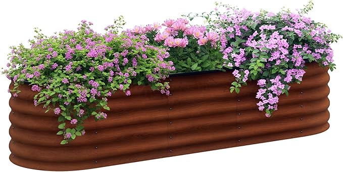 Outsunny 6.5' x 2' x 1.4' Galvanized Raised Garden Bed Kit Outdoor Metal Elevated Planter Box with Safety Edging Easy DIY Stock Tank for Growing Flowers Herbs &amp Vegetables Brown