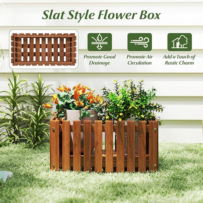 HAPPYGRILL Slat Style Planter Box Wood Raised Garden Bed for Flower Vegetable Rectangular Plant Container for Flowerpot Potted Plant Indoor Outdoor Flower Box for Patio Porch Yard Balcony (2)