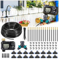 HIRALIY 360° Adjustable Drip Irrigation System 100FT with Timer 1/4 Tubing and Adjustable Copper Nozzles Automatic Atomizing Watering Kit for Garden Yard Lawn Greenhouse &amp Potted Plants