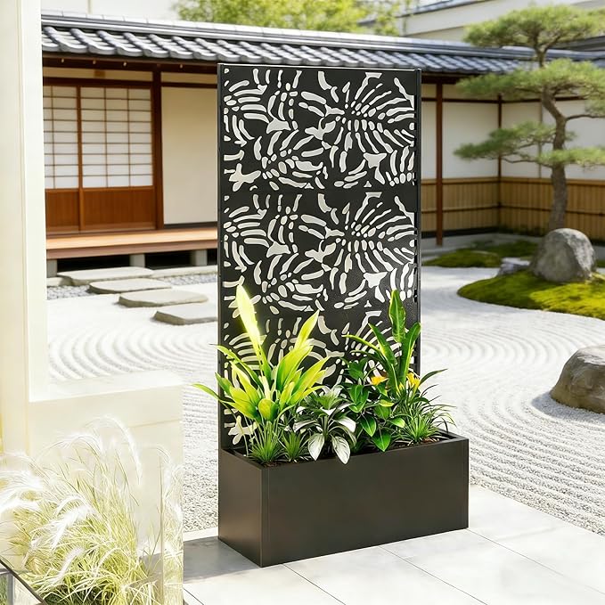 47 Metal Planter Box with Trellis on Wheels Galvanized Steel Raised Garden Bed Privacy Screen 71 Tall Mobile Vertical Garden Planter for Patio Deep Root Outdoor Climbing Plant Support Black