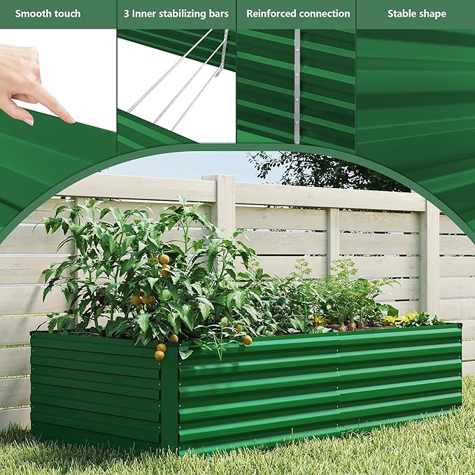 FOOWIN 2pcs 8x4x2ft Galvanized Raised Garden Bed Planter Raised Garden Boxes Outdoor Large Metal Raised Beds for Gardening Garden Bed for Vegetables Flowers Herb478 Gallon Capacity Green