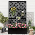 Metal Raised Garden Bed with Trellis Privacy Screen Planter Box for Climbing Plants 40 x 12 x 71 Inches Outdoor Standing Flower Bed with Drainage (Woven)
