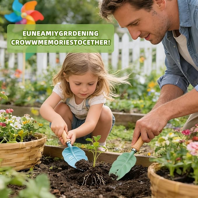 Kids Gardening Tools Set - 4pcs Wheelbarrow Set for Kids with Shovel Rake Leaf Rake Summer Outdoor Yard Digging Weed Toys Easter Birthday Gifts for Boys Girls Age 2 3+ Years (4 White)
