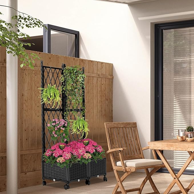 Raised Garden Beds with Screen Outdoor Garden Trellis for Climbing Plants Indoor Raised Privacy Planter Box with Trellis for Balcony Backyard Patio Black 2 Pcs