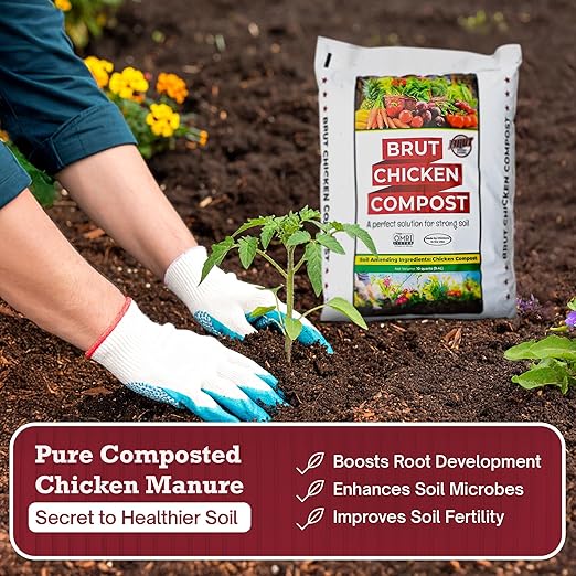 Brut Chicken Compost – Nutrient-Rich 100% Composted Chicken Manure Soil Amendment – Safe Pure Organic Compost – Additive-Free Soil Fertilizer for Vegetable Gardens Flowers &amp Indoor Plants – 10