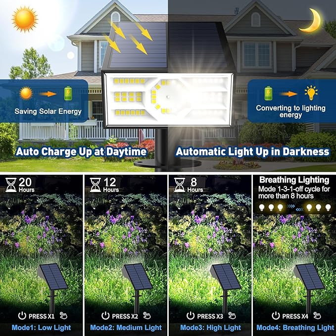 8 Pack Solar Spot Lights Outdoor 56LED Outdoor Solar Lights for Yard 4 Lighting Modes Solar Landscape Spotlights Waterproof Auto On/Off Solar Powered Lights Garden Pathway (Cool White)