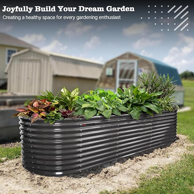 A ANLEOLIFE 30 Extra Tall Galvanized Raised Garden Beds Outdoor 10x3x2.5ft Large Oval Metal Planter Boxes for Planting Vegetables Flowers Fruits Eco-Safe &amp Easy Setup Quartz Grey