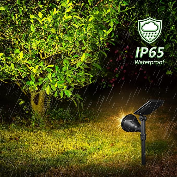 JSOT Solar Spot Lights Outdoor Waterproof Outdoor Landscape Spotlights Flood Light for Pathway Path Driveway Backyard Decor 600 Lumen 18 LED Beads 2 Lighting Options(Warm White 2 Pack)