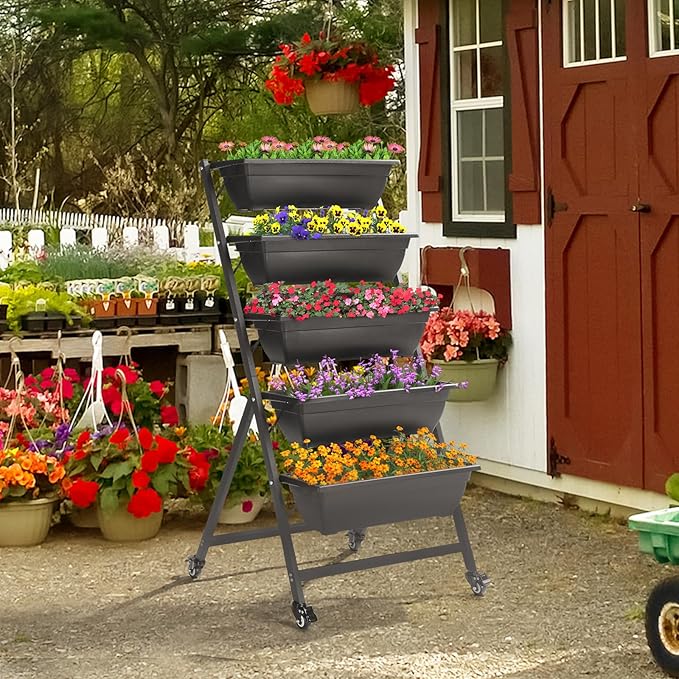 Planter Boxes Vertical Raised Garden Bed Planter Raised Beds Freestanding 5 Container Boxes for Vegetables and Flowers Growing Perfect to Grow Your Herb Vegetables Flowers On Your Patio Greenhouse