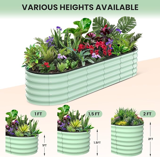PeakPursuit Galvanized Raised Garden Bed 8x2x1 Ft Metal Raised Garden Bed Outdoor Planter Box Oval Above Ground Garden Beds for Vegetables Flowers Herbs Open Bottom Metal Planter Box