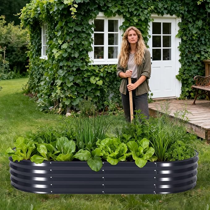 Galvanized Raised Garden Bed Kit with Cover Large Corrosion-Resistant Planter Raised Beds for Vegetables and Flowers Sturdy Outdoor Metal Garden Raised Beds with Reinforced Structure Easy Assembly
