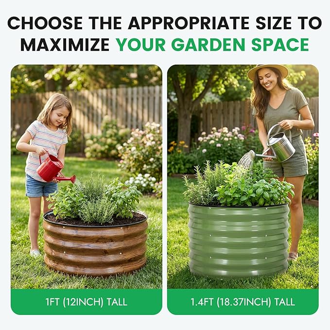 INNO STAG 3 Pcs Round Galvanized Raised Garden Bed — 2×2×1ft Planter Box Outdoor Raised Beds Kit for Gardening Vegetables Fruits Herbs and Flowers Grain