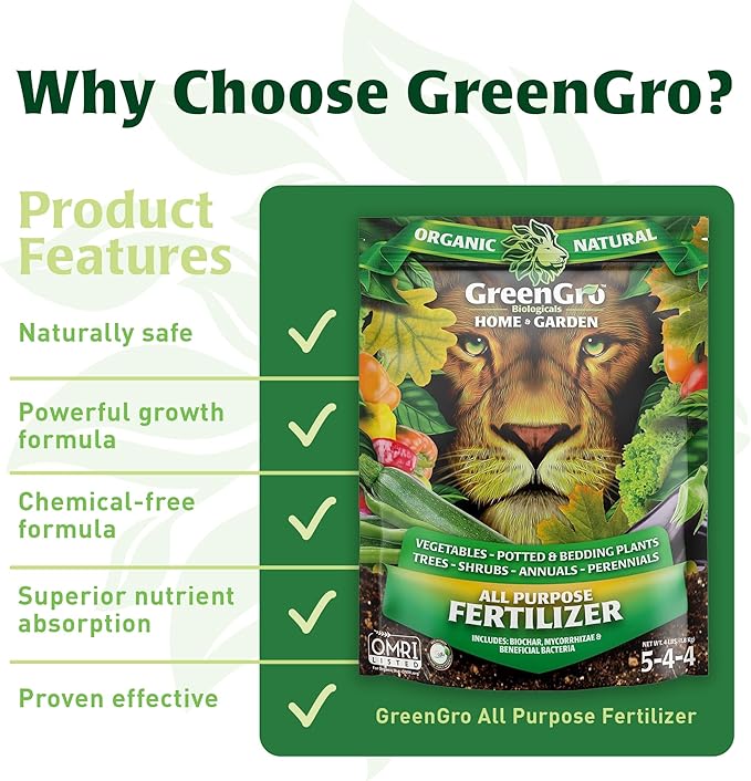 GreenGro All Purpose Organic Fertilizer - Outdoor &amp Indoor Plant Food/Great for Vegetable Gardens &amp Houseplants/Advanced Nutrients Derived from Fish Meal &amp Bone Meal/Biochar &amp Humic Ac