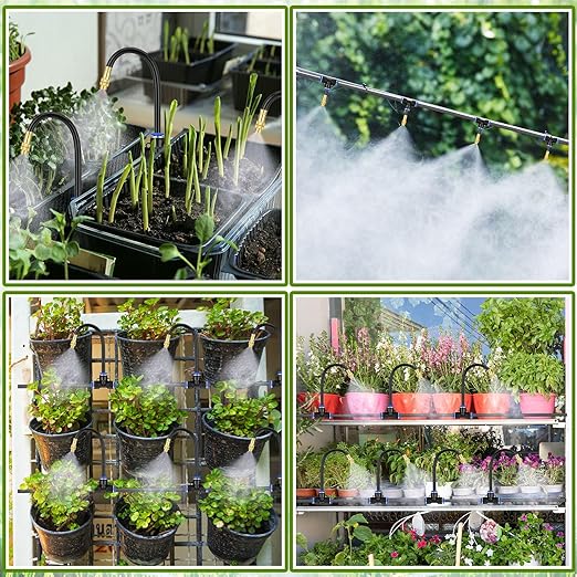 98 ft Drip Irrigation Kit 5/16 Tube Automatic Watering System with 30pcs 360° Adjustable Brass Nozzles Water Saving DIY for Garden Lawn Yard Greenhouse Plants