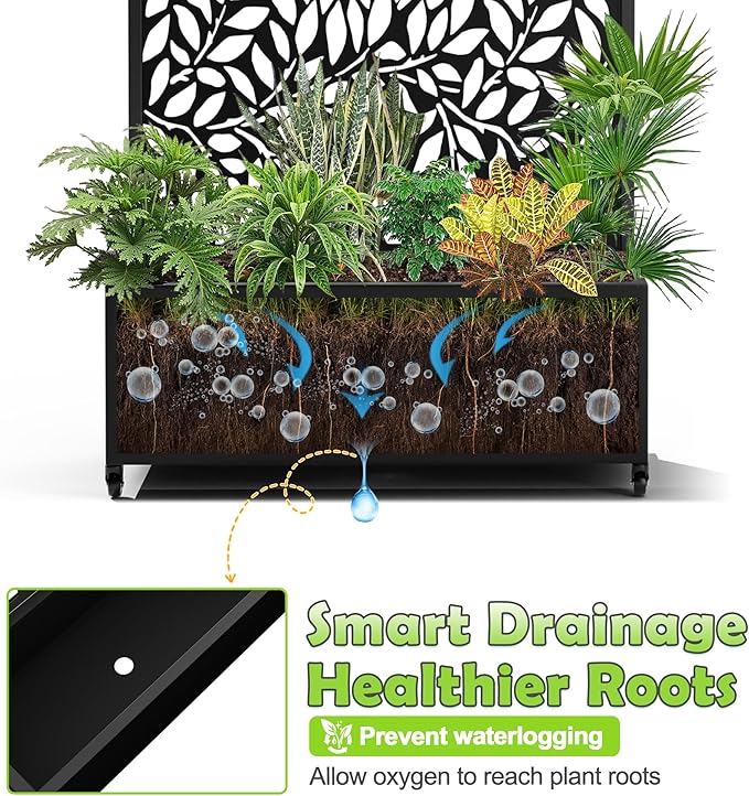 15.7×70.9×35.4 Metal Raised Garden Bed with Trellis and Wheels - Tall Trellis Planter Box for Climbing Plants Vegetables &amp Vines - Outdoor Privacy Planters for Patio (Black)