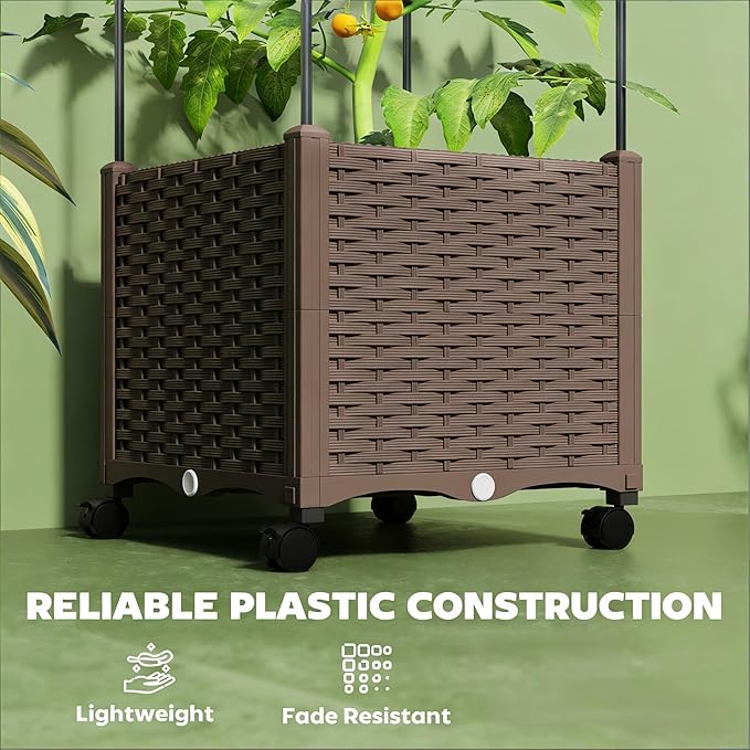 Rolling Raised Garden Bed with Attached Trellis Elevated Plant Cage for Easy-Access Gardening - No-Bend Design with Wheels Ideal for Tomatoes Cucumbers &amp Senior Gardeners