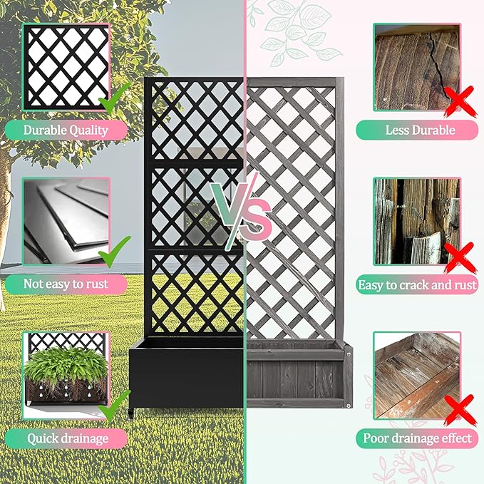Metal Raised Garden Bed with Trellis for Climbing Plants Vegetable VinesMetal Planter Box with Trellis 73x35x16Trellis with Planter Box &amp Privacy ScreenRaised Garden Bed On Wheels(Black)