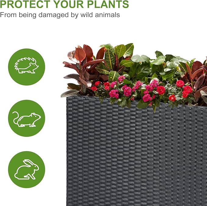 LEWIS&ampWAYNE Tall Planters for Outdoor Plants Handmade Wicker Large Rectangular Block Planter Box with Removable Liners Modern Planter for Indoor Outdoor Patio Deck - Black