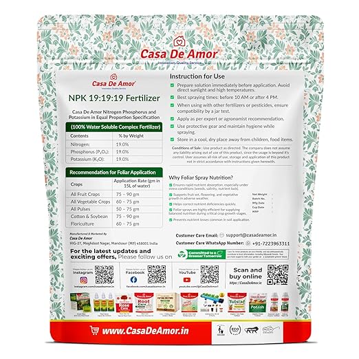 Npk 19-19-19 Fertilizer | Balanced Water-Soluble Plant Food For Growth Flowering &amp Yield Boost | For All Plants | 2 Pack Of 400 Gm (Total 800 Gm)Powder