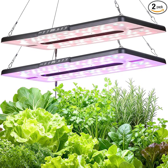 22 x 10 Grow Lights for Indoor Plants and Vegetables Full Spectrum LED Growing Lamp for Indoor Garden Greenhouse - Features Two Smart Light Mode 12~23H Timer - 2 Pack (2 in Series Black)