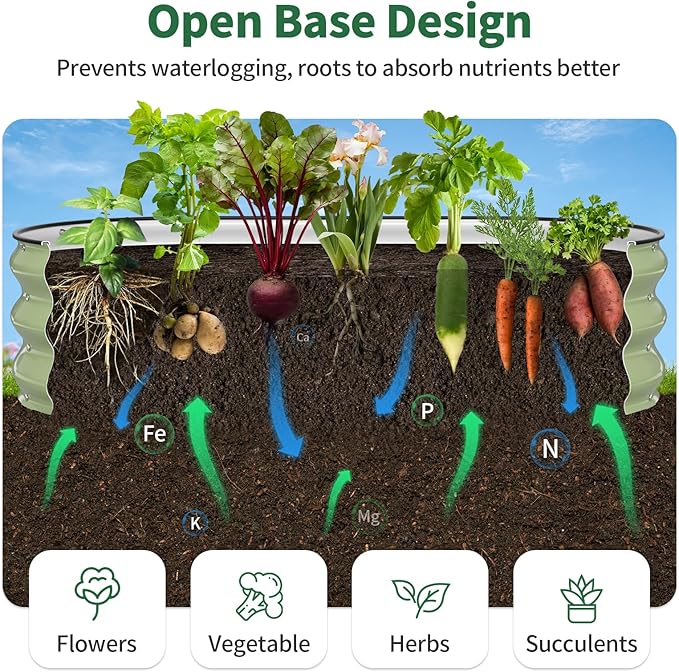 Kesfitt Raised Garden Bed 4x2x1 FT Galvanized Steel Metal Raised Garden Bed Oval Open-Bottom Design 12-Inch Deep for Outdoor Vegetable &amp Herb Gardening Fruit Green