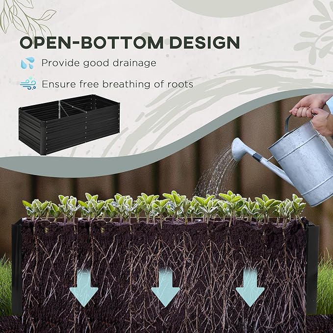Galvanized Raised Garden Bed Kit with Reinforcing Bars Large and Tall Metal Planter Box for Vegetables Flowers and Herbs 6' x 3' x 2' Black