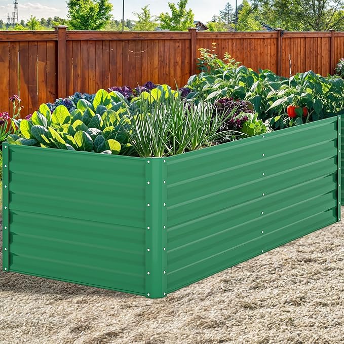 YITAHOME 6x3x2ft Outdoor Raised Garden Bed Kit Large Metal Patio Planter Box with Gloves Support Rod for Plants Vegetables Flowers Green