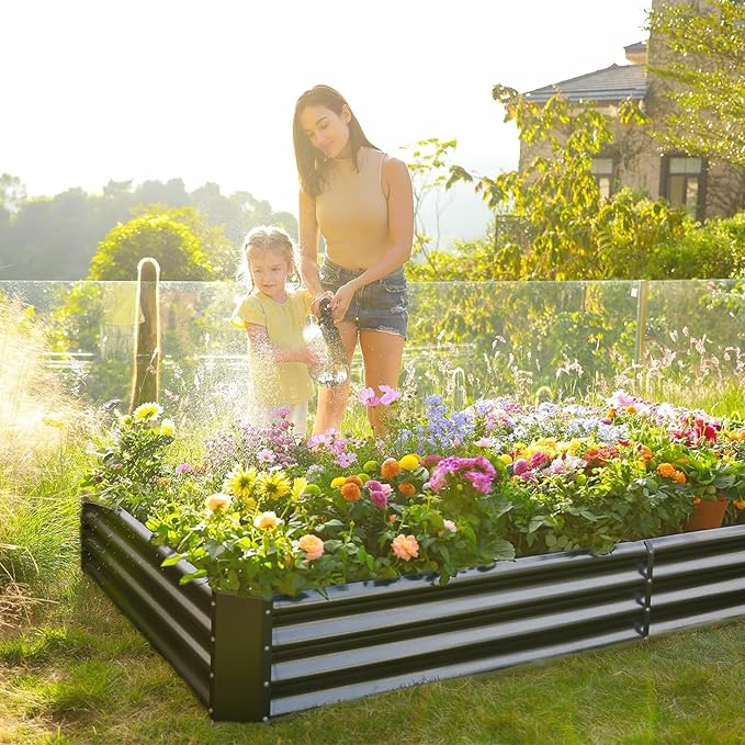 Land Guard 2 Pack 8×4×1ft Galvanized Metal Raised Garden Bed Metal Planter Kit Box Outdoor for Deep-Rooted Vegetables Flowers Green and Herbs (Mid-Grey)