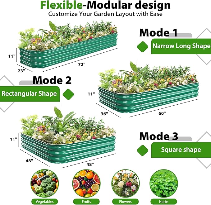 Galvanized Raised Garden Bed for Gardening 4x4x1ft Large Square Metal Planter Boxes Outdoor for VegetableFlowerHerbModular Above Ground Growing ContainerGreenEasy Assembly