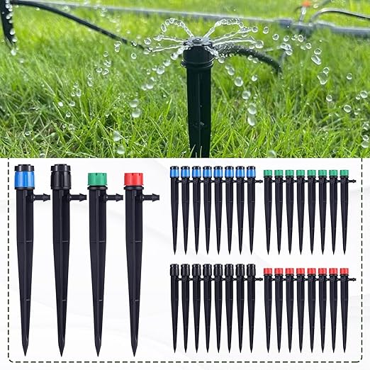 500 Pcs 5.2 Inch Drip Irrigation Emitters Adjustable Fan Shape Drip Emitters 360 Degree Water Flow Irrigation Drippers Sprayer for 1/4 Inch Tube Hose Garden Watering Kits Patio Lawn Flower Bed