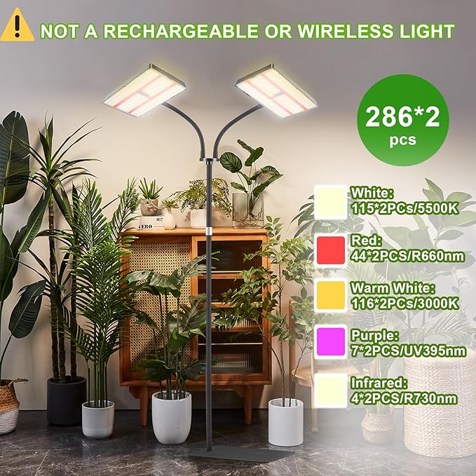 yadoker Grow Light for Indoor Plants572 LEDs Full Spectrum Standing Plant Grow Light with 4/8/12H Timer10-Level Brightness 51 AdjustableFlow Grow Lamp for Tall Large Indoor Plants