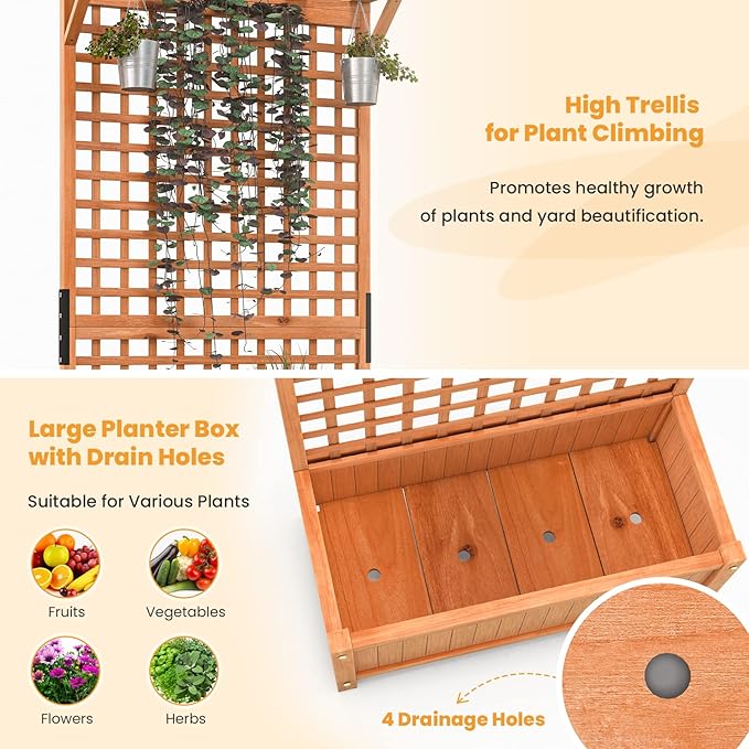 Giantex 2 Pcs Raised Garden Bed with Trellis &amp Roof 72.5 Wooden Garden Bed High Trellis for Plant Flower Climbing Pot Hanging Indoor &amp Outdoor Planter Box for Yard Garden Balcony