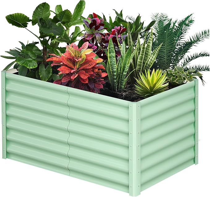 GarveeLife Raised Garden Beds Outdoor 6x3x2 ft Galvanized Raised Garden Bed for Gardening Rectangular Metal Planter Box for Planting Plants Vegetables and Flower Green