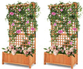 MAT EXPERT Raised Garden Bed with Trellis Lattice Panel with Hanging Roof Drainage Hole Planter Box for Flower Vine Elevated Outdoor Planter for Garden (2 35.5” x 17.5” x 72.5” (L x W x H))